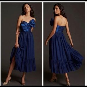 NWT Anthropologie Hutch Navy Bow-Tie Midi Tulle Dress US 8